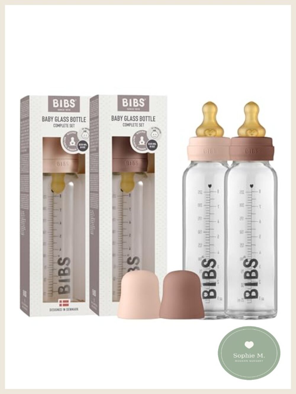 BIBS Glass Baby Bottle Anti-Colic 225ml 2-Pack